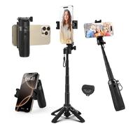 Takerers Trípode portátil para selfie con control remoto, tamaño de bolsillo: trípode extensible 4 en 1 para teléfono celular, rotación de 360°, mini palo selfie para iPhone y Android, soporte para