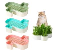 Takingup Bandeja de Hierba para Gatos, Kit de Cultivo de macetero de Hierba para Gatos sin Tierra, Bandeja de Semillas Doble Desmontable para macetero Blanco para Mascotas, 3 uds.