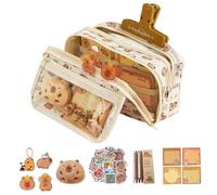 Takingup Estuche para lápices de Capibara, Bolsa Multicapa con Cremallera y bolígrafo, Llavero de muñeca, Broche, Pegatinas, Clip para Notas, Bolsa de Capibara, Estuche para lápices Bonito