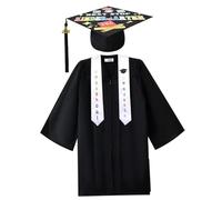 Takingup Juego de 4 birretes de graduación para jardín de Infantes con Bata, Traje de Ceremonia Preescolar con Estola con Certificado tamaño XL, Birrete de graduación para niños con Bata
