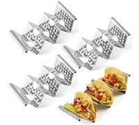 Takingup Juego de 4 soportes para tacos, de acero inoxidable, de 8x4 pulgadas, con capacidad para 2 a 3 tacos, estructura triangular, fácil de lavar, para platos de en casa y restaurante