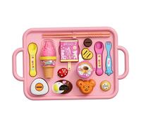 Takingup Juego de Juguetes de pudín japonés con Cuchara, Tenedor, Palillos, Plato de paletas de Helado, Accesorios de Cocina para Juegos de simulación, Juguete de pudín con Cuchara