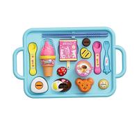 Takingup Juguete de pudín con Cuchara, 1 Juego de Juguete de pudín para alimentación Japonesa con Cuchara, Tenedor, Palillos, Helado, Paleta y Plato para niños y niñas, Azul