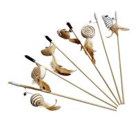 Takingup Juguete de Varita para Gatos, Juguetes para Gatos, 6 Unidades/Juego de Palos de Juguete de 40 cm, Varita de Lino con Plumas, Palo para atrapar, Juguetes interactivos de Madera para y Gatitos