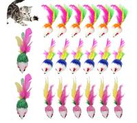 Takingup Juguete para ratón de Gato, 20 Piezas, 2 Juguetes Coloridos para ratón para Gatos con Cola de Plumas, Bolas interactivas para Gatos, Juguetes de Peluche para de Interior - Bolas