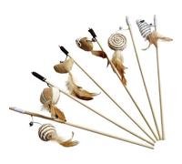 Takingup Juguetes para Gatos, 6 Unidades por Juego, 40 cm, Palos de Juguete para Gatos, Plumas, Varita de Lino, atrapasueños, Palo, Juguetes interactivos de Madera para y Gatitos