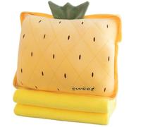 Takingup Manta de Almohada 3 en 1, Manta de Viaje de Fruta de piña rellena y Juego de Almohada de Felpa con Orificio para Calentar Las Manos para Viajes en avión