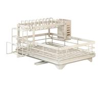 Takingup Rejilla para secar Platos, 2 Niveles, Acero al Carbono, con Soporte para Utensilios, Desmontable, Blanca, para Cocina, tazones, Tazas, Cuchillos y Tablas