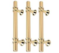 Takingup Tiradores de gabinete dorados, 3 piezas, 6 tiradores de gabinete con espacio entre orificios de 96 mm de largo, de borde de dedo modernos de acero inoxidable para armario, armario, cocina