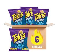Takis Blue Heat - Chips de tortilla picantes laminados en calor, chile picante con sabor artificial, paquete múltiple con 6 bolsas individuales, 3.25 onzas cada una