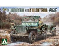 TAKOM Truck Utilidad 1/35 US Ejército 1/4 Ton con Remolque y Kit de Personajes con Seguimiento