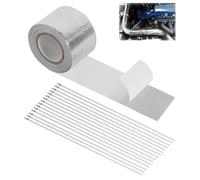 TAKONE - Cinta de protección térmica para tubo de escape, 5 cm x 10 m, autoadhesiva, con 15 bridas de acero inoxidable, cinta de reparación para colectores de coche y motocicleta