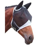 TAKONE - Máscara antimoscas para caballo negro - Máscara grande de caballo con orejas, cierre de y red transpirable - para sangre caliente, protección UV e insectos (L)