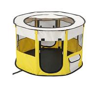 TAKOXIA Corralito para mascotas para perros pequeños, portátil, redondo, para sala de partos, para interiores, con puerta y ventana de malla de cubierta superior