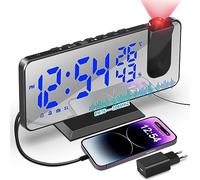 TAKRINK - Proyector de Techo con Pantalla de Espejo de 7,5 Pulgadas, Puerto de USB, Doble Despertador, 4 luminosidades, Ajustable, Despertador Digital para el Dormitorio