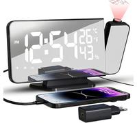 TAKRINK Despertador de Proyección con Radio FM Reloj Digital HD Proyector Rotatorio 180° 4 Brillos 2 Alarmas Duales Snooze Temporizador Sueño Puerto USB Type C Elegante