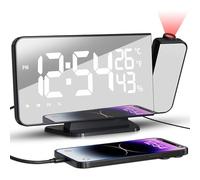 TAKRINK Despertador de Proyección con Radio FM Reloj Digital HD Proyector Rotatorio 180° 4 Brillos 2 Alarmas Duales Snooze Temporizador Sueño Puerto USB Type C Elegante (Adaptador No Incluido)