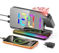 TAKRINK Despertador de Proyección RGB Digital Reloj LED 7 Colores Reloj de Mesa Nocturna 6 Colores Despertador de Espejo 6 Brillos Snooze 15 Nivle Volúmenes Carga USB C para Hogar Oficina Dormitorio