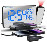 TAKRINK Radio Despertador con proyección 4 Niveles de Brillo, Pantalla Digital con proyección de 12/24 Horas, 15 Niveles de Volumen, proyector de 180° para Adultos y niños