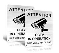 TAKULA 20 x 15 cm CCTV in Operation Pegatina Schild aus Gebürstetem de aluminio mit Lasergravur und Selbstklebendem Aufkleber, letrero CCTV con agujeros para tornillos | Paquete de 2