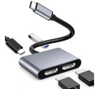 TAKUZA Adaptador HDMI para 2 monitores, USB C a Dual HDMI, divisor HDMI, 2 monitores al mismo tiempo, expansión con 2 HDMI, PD 100 W, USB 3.0, para ordenador portátil, MacBook, Windows
