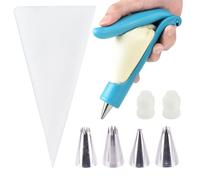 TAKUZA Juego de rotuladores decorativos, jeringa para tartas, con 10 mangas pasteleras desechables y 4 boquillas de acero inoxidable, 2 acoplamientos de jeringa de crema para galletas y tartas (rosa)
