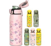 TAKWAY Botella infantil de acero inoxidable, 550 ml, a prueba de fugas, aislada y apta para ácido carbónico, botella para escuela, deporte (corazón)