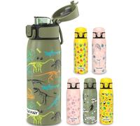 TAKWAY Botella infantil de acero inoxidable, 550 ml, a prueba de fugas, aislada y apta para ácido carbónico, botella para la escuela, deportes (dinosaurios)