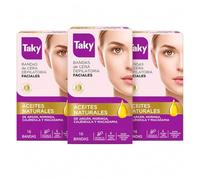 Taky Bandas de Cera Depilatoria Faciales Aceites Naturales Pack de 3 x 16 Bandas + 6 Toallitas Post Depilación, con Argán, Moringa, Caléndula y Macadamia