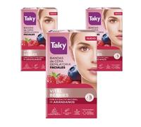 Taky Vital Berries Bandas de Cera Depilatoria Faciales, Pack de 3 x 16 Bandas + 2 Toallitas, con Extracto Natural de Arándanos, Depilación Facial para Rostro