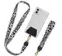 Takyu Cordón para teléfono, 2 piezas para el cuello y correa para la muñeca, soporte universal para teléfono para protección,(leopardo blanco)