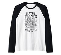 Tal Vez Las Plantas Sean adictas a mí, Jardinero Esqueleto Retro Camiseta Manga Raglan