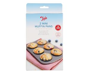 Tala 2 mini bandejas antiadherentes para hornear magdalenas, bandejas de calor uniforme para mini cupcakes, aperitivos y aperitivos, acero al carbono, asas planas anchas, aptas para lavavajillas y