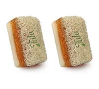 TALA Juego de 2 jabones de leche de burra y miel con esponja vegetal | Jabón natural 100% hecho a mano | contra el acné, la celulitis y los pelos encarnados | Efecto exfoliante | 2 x 120 g (leche de