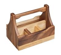 Tala Organizador de mesa de 4 compartimentos, madera de acacia natural e ideal para guardar cubiertos, condimentos, servilletas y menús, diseñado para venta al por menor de alimentos e ideal para uso