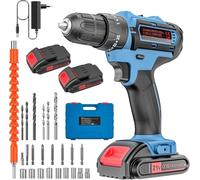 Taladro Atornillador 21V con Maletín - Pack de Bricolaje: 2 Baterías 2000mAh, 2 Velocidades, 25+3 Ajustes de Par, Mandril 10mm y 24 Accesorios - Ideal para Hogar y Montaje de Muebles (XL01-H)
