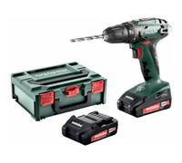 Metabo 602207560-Taladro Atornillador a Batería 18V/ 2 x 2.0 Ah Li-Ion BS 18-Portabrocas 10 mm con Maletín, 18 V, Negro, Verde