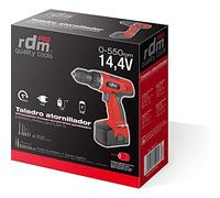 Taladro atornillador a batería profesional RDM Quality Tools PRO 70007, 14,4V, giro reversible, velocidad regulable, botón de bloqueo, selector atornillador/taladro, 6 brocas, 6 puntas de atornillado y soporte magnético Color negro y rojo