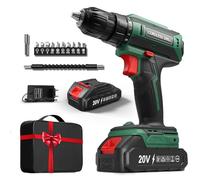 Taladro Atornillador Batería 20V, Taladro Bateria par Máximo 42Nm, Taladro Inalámbrico 2 Velocidades, Apto para Baterías Makita, 25+1 Niveles de Par, Batería 2000mAh, Portabrocas 10mm, Luces LED Verde