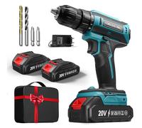 Taladro Atornillador Batería con 2 Baterías, 20V Taladro Bateria par Máximo de 42Nm, Taladro Inalámbrico de 2 Velocidades, Apto para Baterías Makita, 25+1 Niveles de Par, Luces LED, Portabrocas 10mm