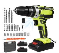 Taladro atornillador inalámbrico, 28 V, atornillador desatornillador inalámbrico con 2 baterías, 45 Nm, 25+3 ajustes de par, 2 velocidades, LED, 24 accesorios y Maleta, para bricolaje (A)