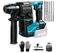 Taladro atornillador inalámbrico compatible con Makita 18 V, taladro de percusión con 8 brocas y guantes, 2,2 julios, 1400 rpm, 4200 ppm, martillo perforador sin escobillas para taladrar, taladrar