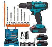 Taladro atornillador inalámbrico con 2 baterías de 21V 1200mAh, juego de taladro eléctrico de 40N.m 32 en 1, martillo perforador inalámbrico de 25+3 par de torsión, mandril sin llave de 1-10mm para