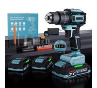 Taladro atornillador inalámbrico de 21 V, destornillador desatornillador inalámbrico con 2 baterías 2.0 Ah, 40 Nm Max, 24+3 ajustes de par, 37 accesorios, para proyectos de bricolaje (taladro