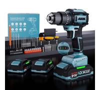 Taladro atornillador inalámbrico de 21 V, destornillador desatornillador inalámbrico con 2 baterías 2.0 Ah, 40 Nm Max, 24+3 ajustes de par, 55 accesorios, para proyectos de bricolaje (taladro