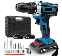 Taladro atornillador inalámbrico de 21 V, destornillador desatornillador inalámbrico con 2 baterías, 32 Nm Taladro eléctrico, 24 accesorios, 2 velocidades, LED, para bricolaje
