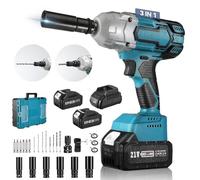 Taladro atornillador inalámbrico de 21 V, destornillador desatornillador inalámbrico con 2 baterías 4.0 Ah, 2 velocidades, luces LED, 25 accesorios para proyectos de bricolaje (azul 2)