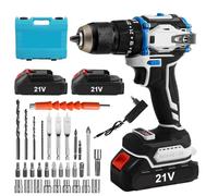 Taladro atornillador inalámbrico de 21 V, destornillador eléctrico 3 IN1 con 2 baterías 6500 mAh, 70 Nm, taladro percusión,25 + 1 ajustes de par,LED, 2 velocidades,31 accesorios, para uso doméstico y