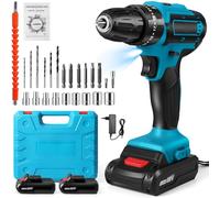 Taladro atornillador inalámbrico de 28 V, destornillador desatornillador con 2 baterías, 32 Nm percusión, 25+3 ajustes de par taladro, 2 velocidades, 24 accesorios, LED Light, para bricolaje (28 V)