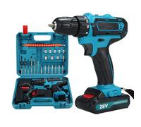 Taladro atornillador inalámbrico de 28 V, taladro eléctrico inalámbrico con 2 baterías + 24 accesorios, 25+3 ajustes de par, lámparas LED, taladro para bricolaje (28 V)